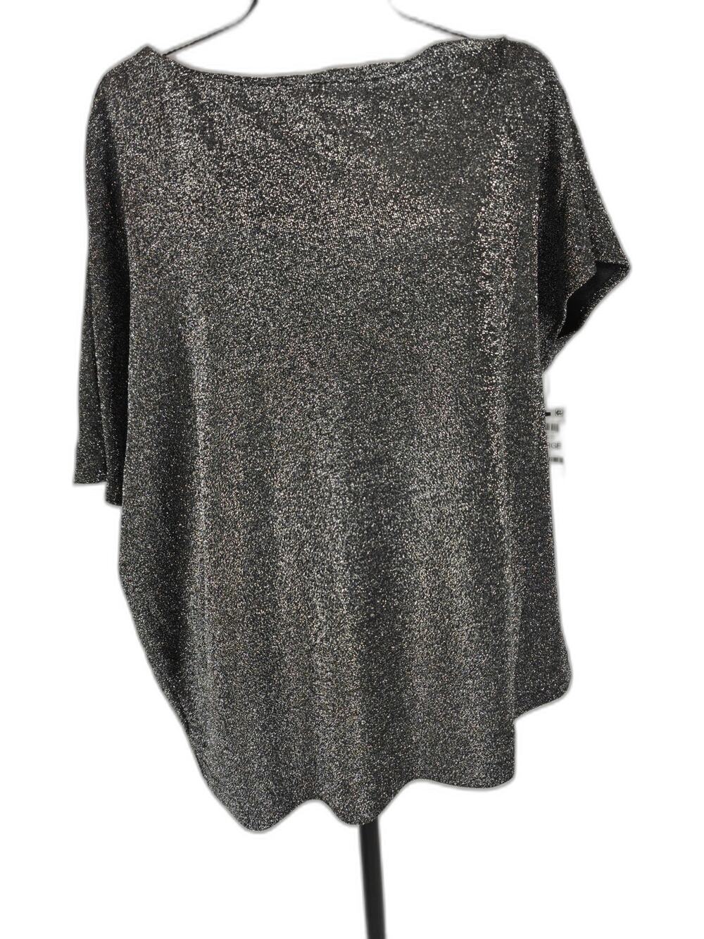Women Alfani Metallic Asymmetrical Top Black Silver XL